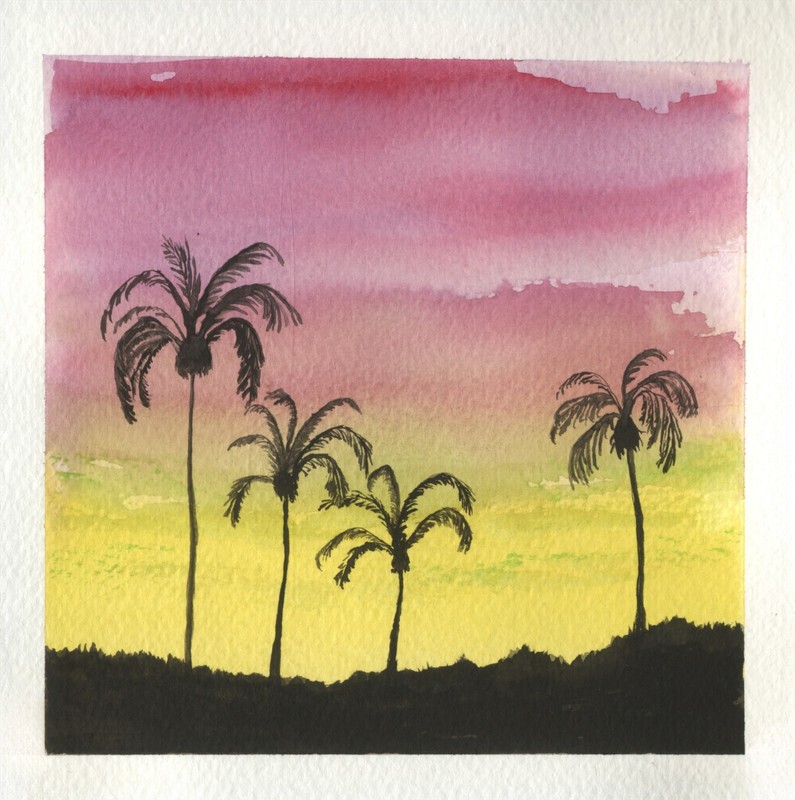 «Palm Springs» Original Watercolor Painting Signed Framed