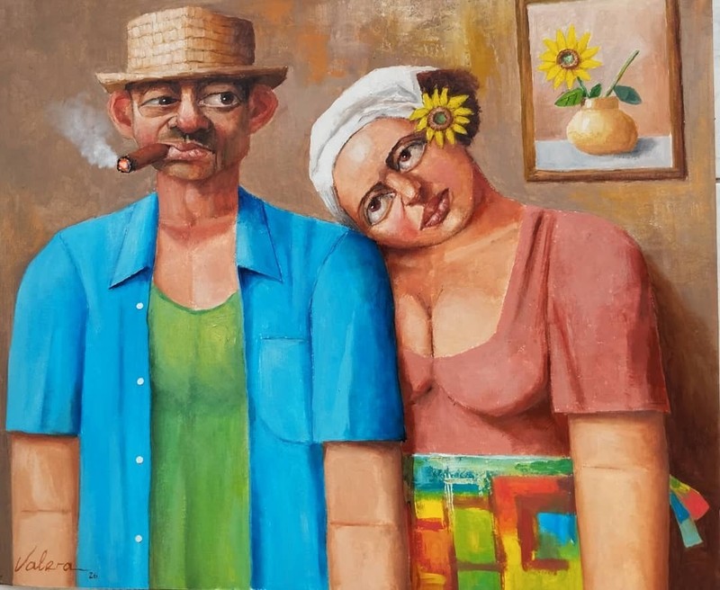 Oil on Cardboard PAREJAS 60x40Cm Reinaldo Hernandez Valera (Valera )