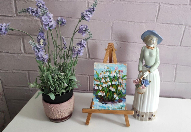 Original 3D Art Snowdrop Flowers Texture Oil Mini Painting Impressionism Floral gallery