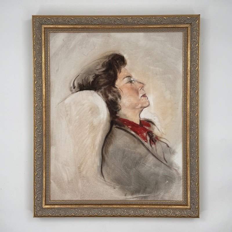 Original Mid-Century Portrait Study Oil Painting in Gilt Frame gallery
