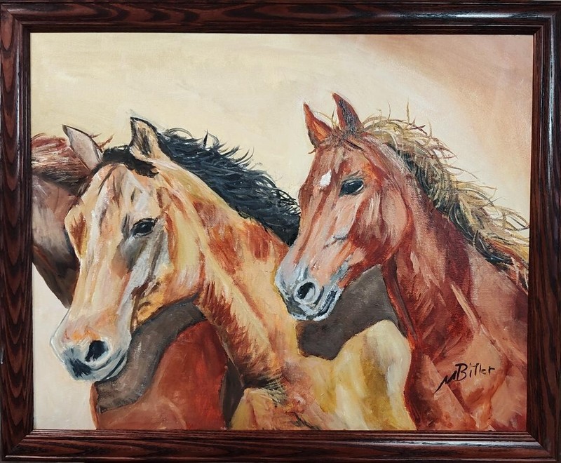 Original Western Oil Painting «Feelin’ Their Oats» by Marc Bitler