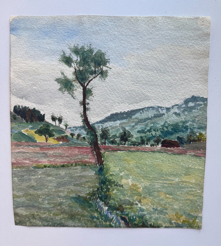 Antique 19th Century Watercolor Painting Landscape Switzerland Lucerne 8 x 9