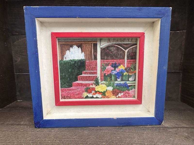 VTG Mini Still Life Flowers Store Painting Wood Frame Signed 4×5 Original Art