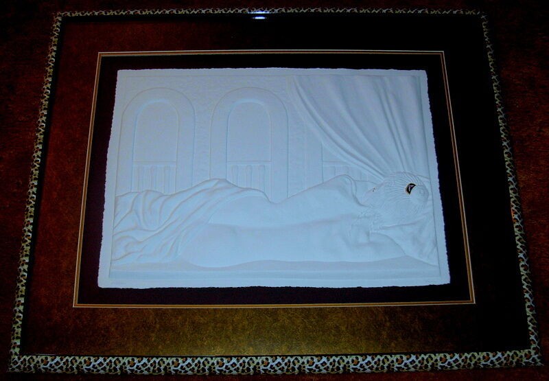 Limited Paper Cast Artwork of Nude Women In Bed on Large Encased Frame - Signed gallery
