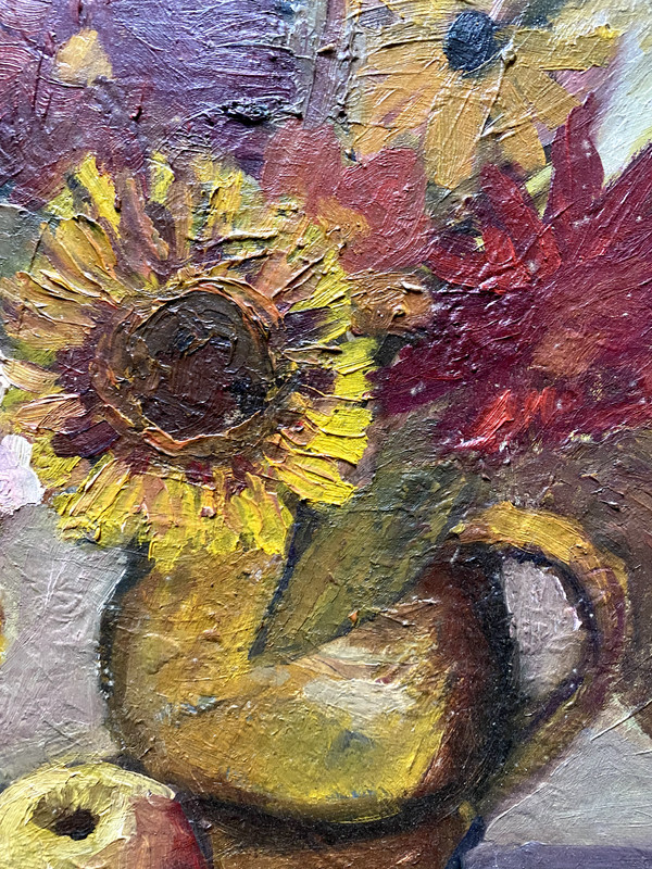 Oil Painting Still Life With Flowers And Vase Table Monogram G. Sunflower gallery
