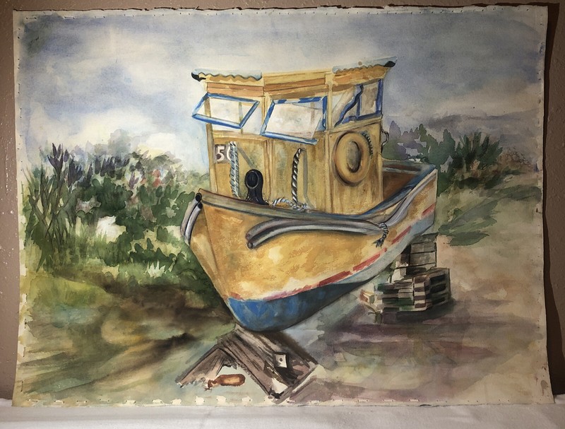 Watercolor Painting Artist Signed Joan Perry Original Vintage Art 30”Wx22 1/4”H gallery