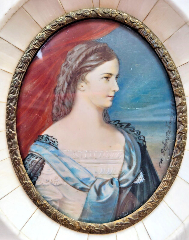 1888 Miniature Portrait on Bone of Empress Elizabeth, Austria, N. Schrotzberg gallery