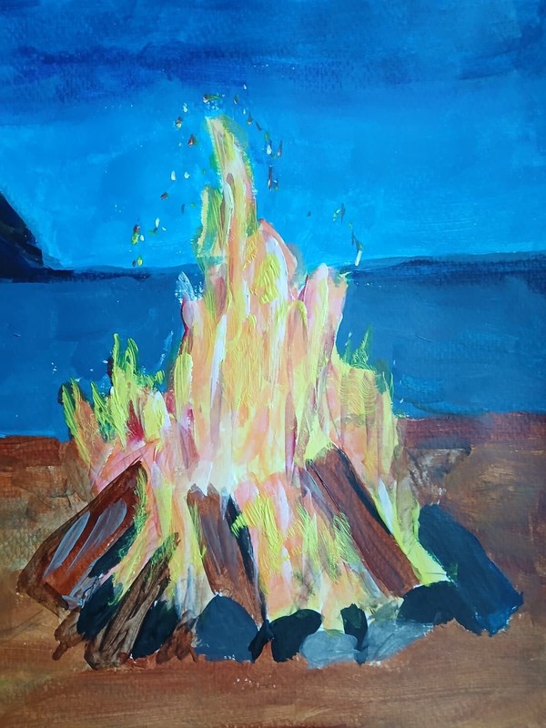Expressionism/Abstract 11x14 Beach Bonfire Handmade Colorful Art Painting gallery