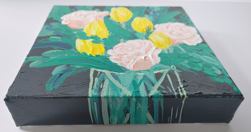8x8 original painting canvas abstract flowers green pink yellow Valentine's love gallery