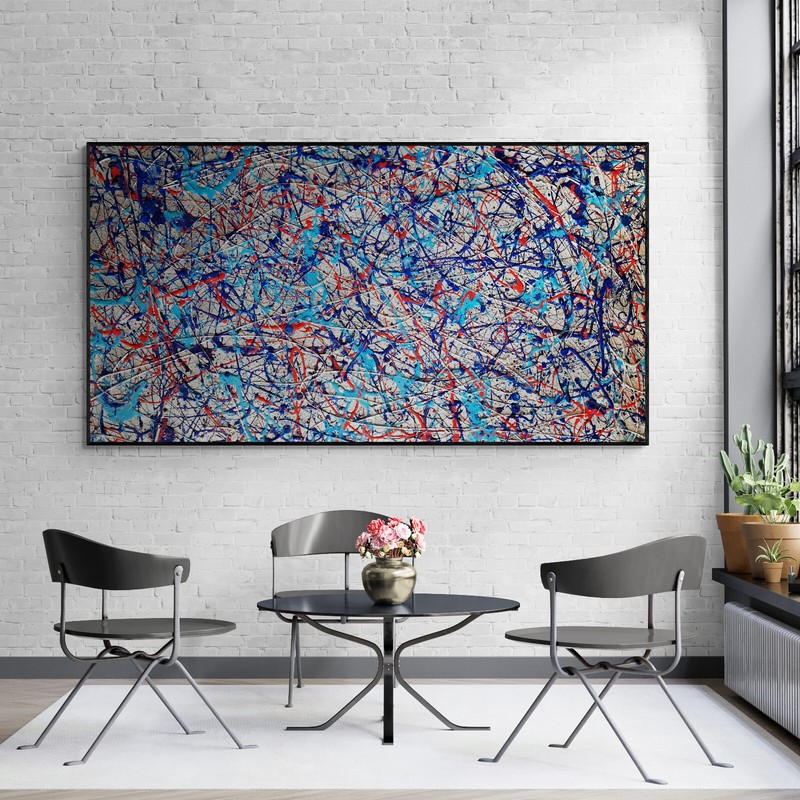 XXL Jackson Pollock Style Porsche Martini Racing Art Textured Painting 59x30 gallery