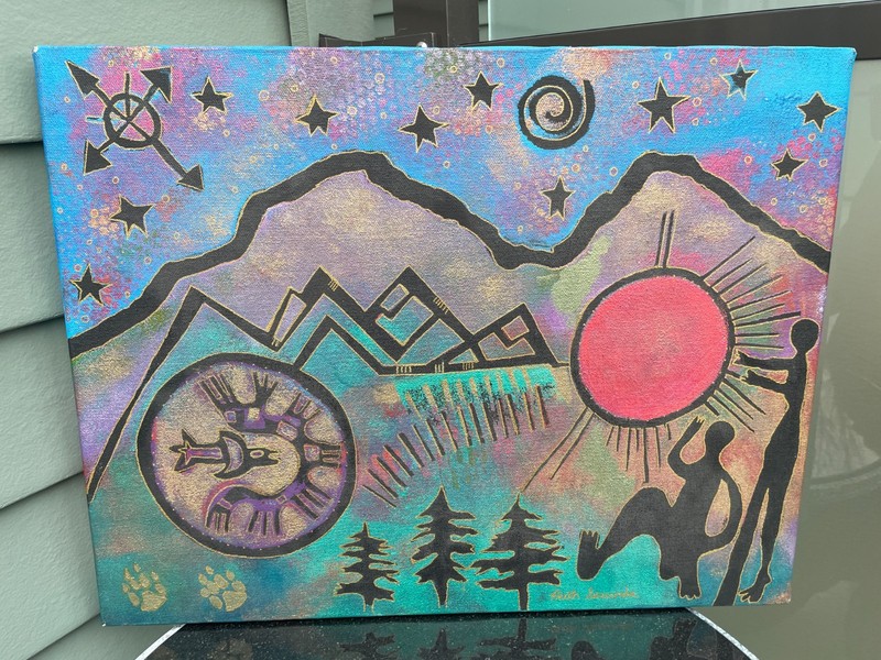 Ruth Secunda Symbolic Abstract Paintings Cosmic Mythic Canvas Pair Signed gallery