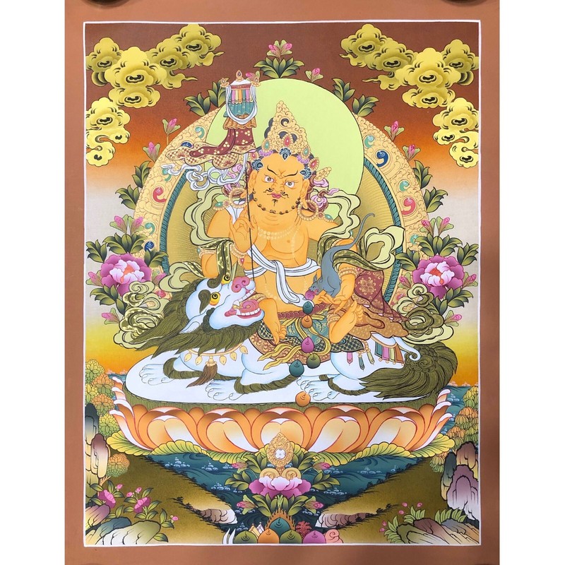 Master Quality 24k Vaisravana , Yellow Dzambala Thangka, Kubera Thanka Art