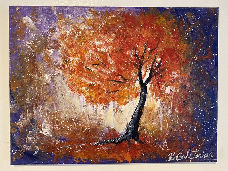 Orange Tree Purple Stary Sky hand painted on canvas