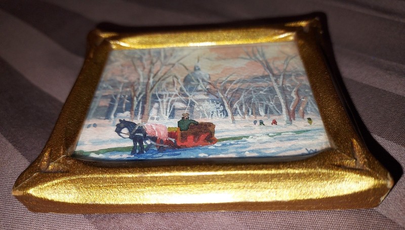 Willard M. Mitchell Miniature Watercolour Dominion Square Winter Scene