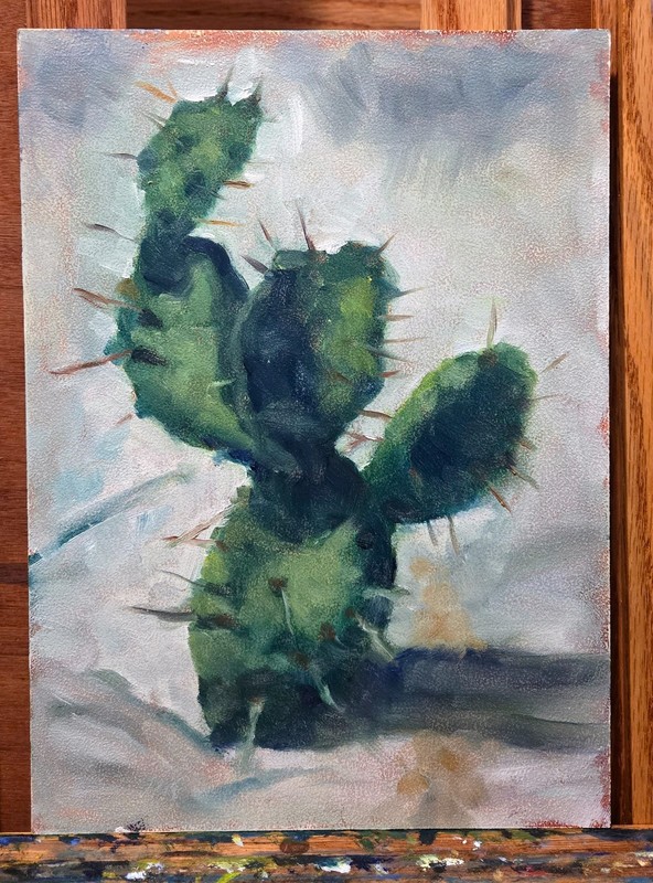 Florida Wilderness Trail Cactus, 11 x 8 Oil Painting on Gessoed Hardboard