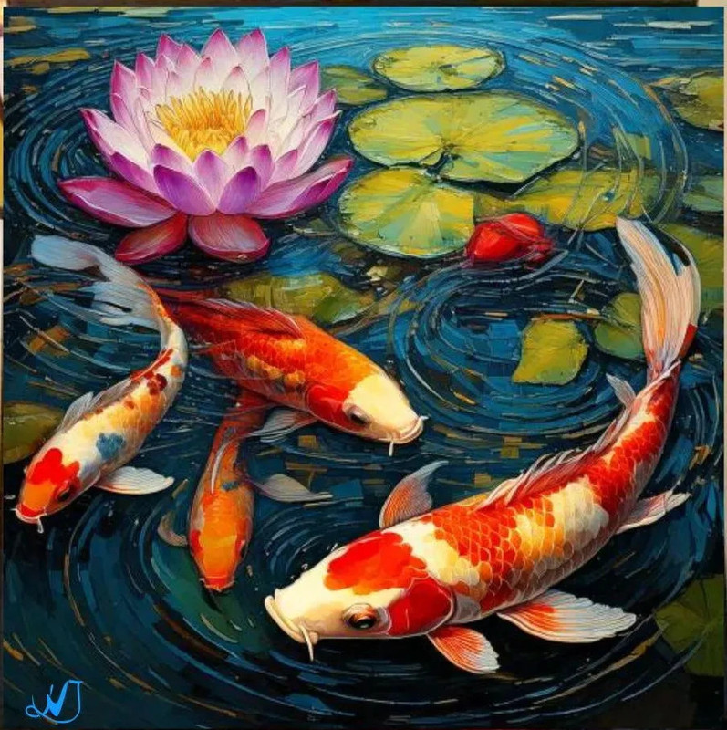 ORIGINAL Painting on Canvas Koi fish 16х 16 in Textured Artwork Сustom Order