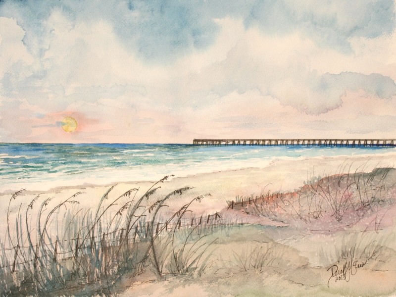 Panama City Beach Pier original watercolor painting 12 x 16 inches art signed
