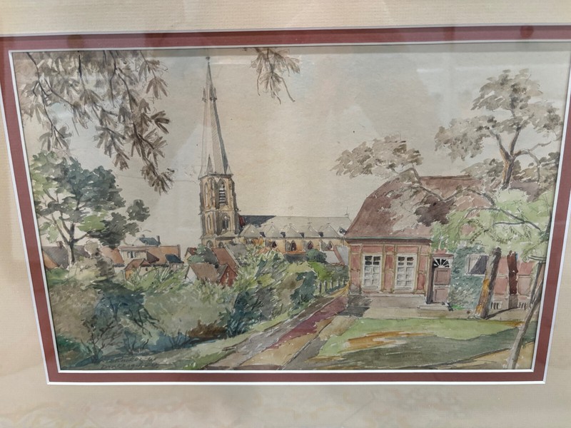 Original Watercolor signed pencil «Dinklage» Lower Saxony Germany Fr. Rinckus