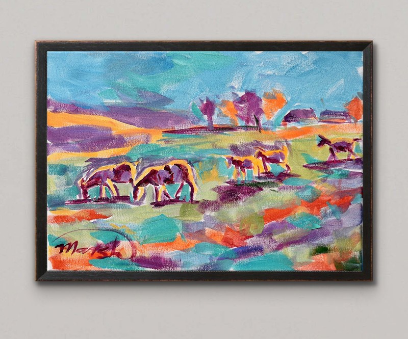 Original Bold 11×14 Impressionist Goats Painting Acrylic Canvas Signed Decor