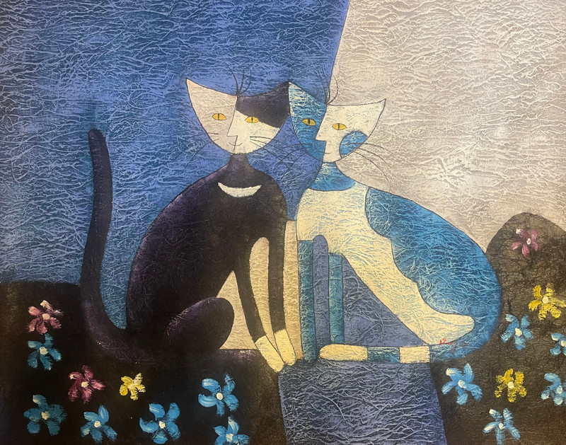 Artist Inspired All Cats are Grey at Night or Two Cats Oil Painting