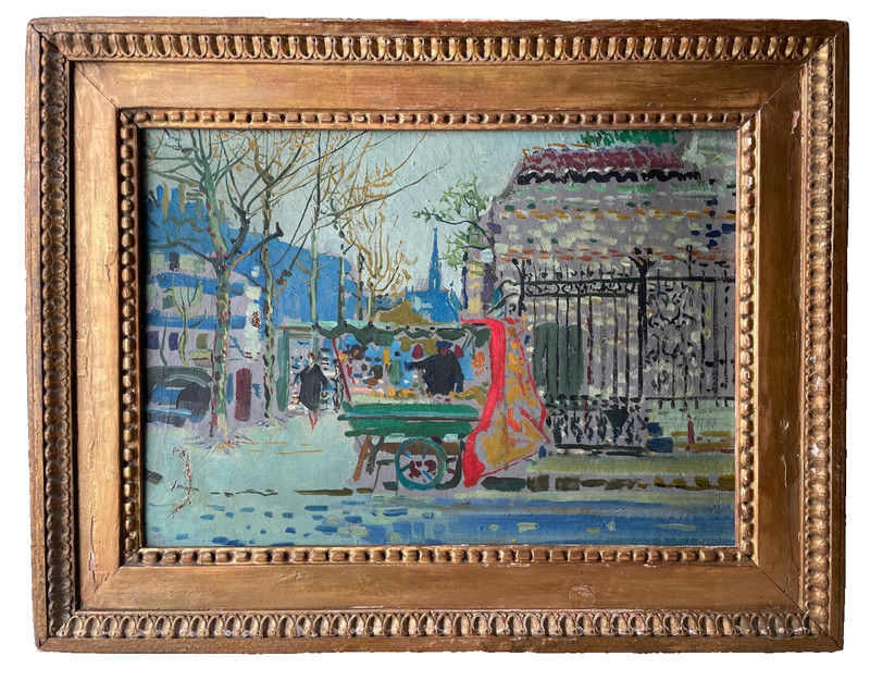 HENRI MATISSE ? - Oil Canvas Painting - Fruit Seller Lively Streets of Paris