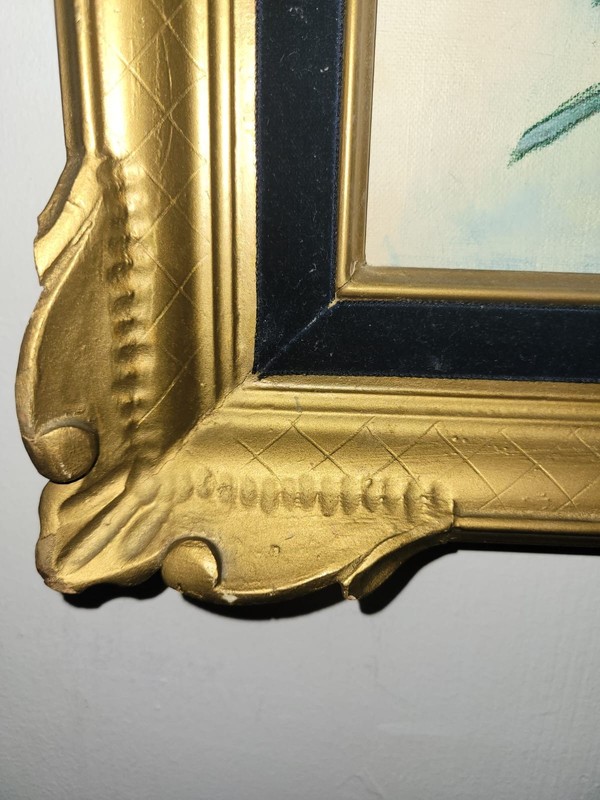 Stunning Hand-Painted Floral Oil Painting by Nina 1981 – Gold Ornate Frame gallery