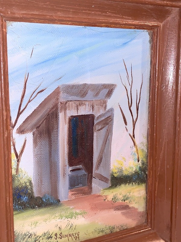 Vintage Outhouse Framed Painting S. Summers 1984