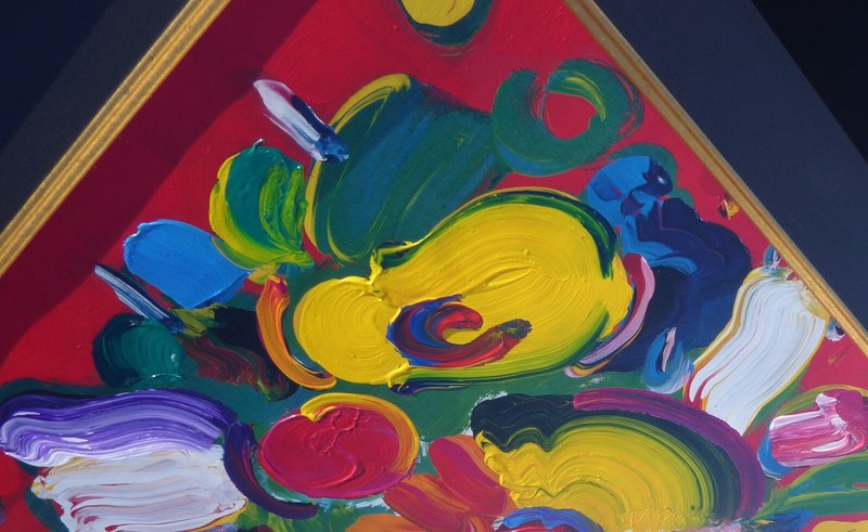 PETER MAX Abstract Flower II Unique Original Painting Hand signed framed 45"x33" gallery