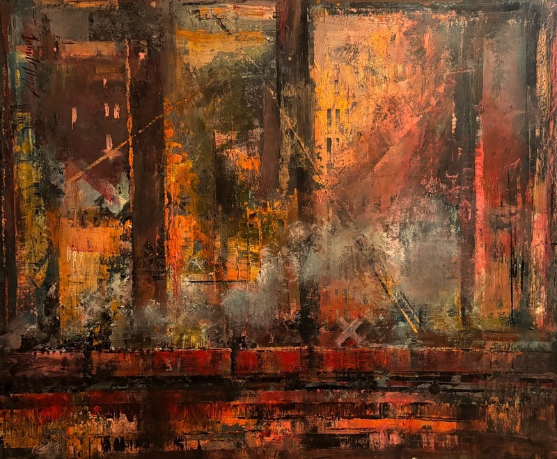 New York City Trains 20×24 Acrylic on illustration board by Hall Groat Sr.