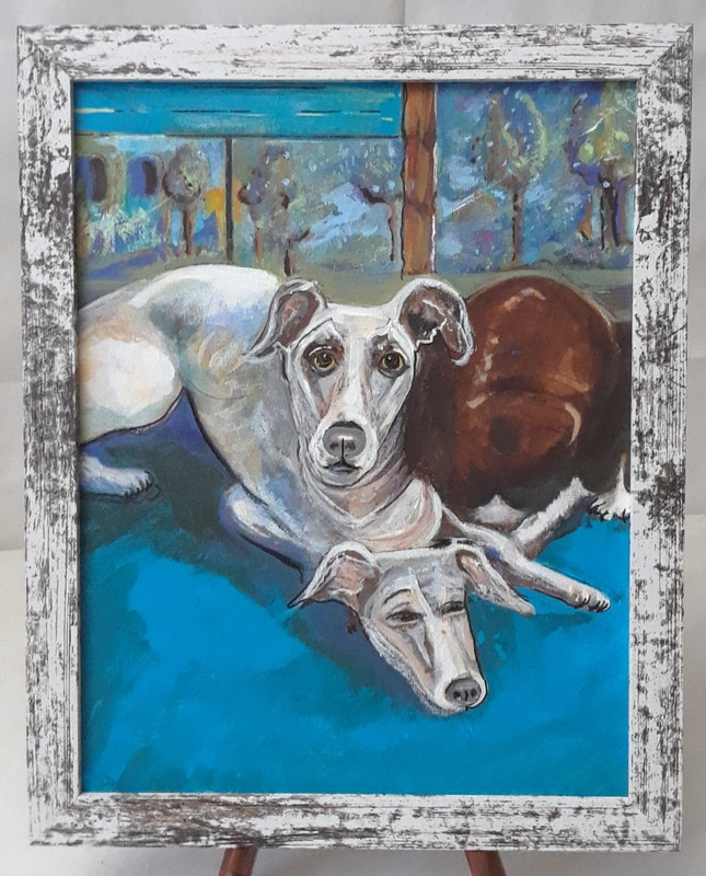 Borzoi Dogs Painting Acrylic on Canvas Signed and Framed 11 by 14 Artist Leean
