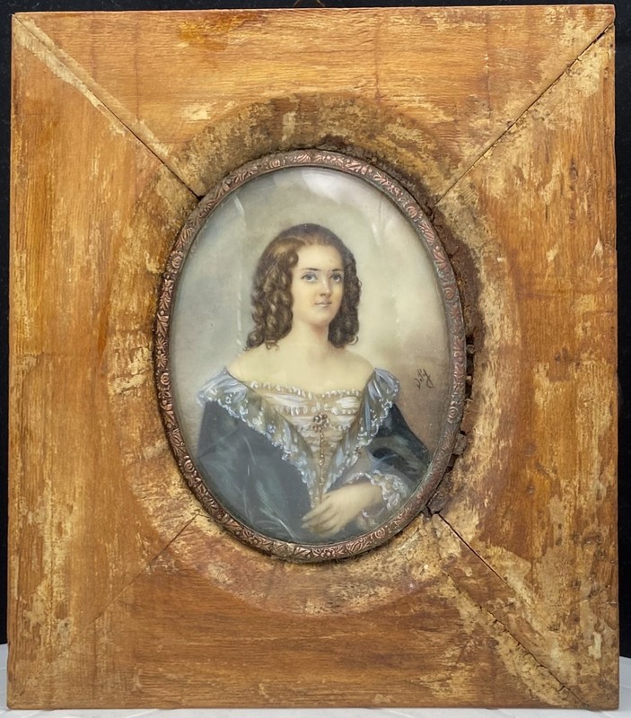 ANTIQUE FRENCH ANATOLE VELY, LADY PORTRAIT PAINTING , NATURAL WOOD FRAME c1870 g