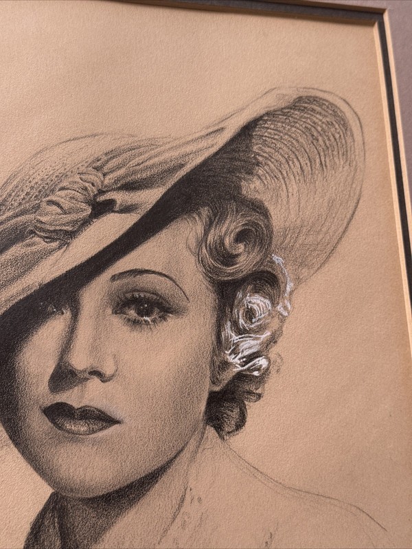 ANTIQUE ART DECO PORTRAIT PRETTY WOMAN FEMALE MODEL SIGNED 1930'S VINTAGE gallery