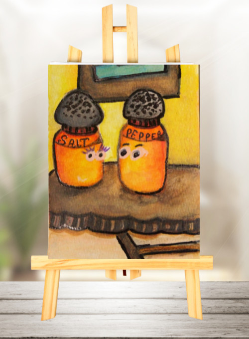 ACEO Art Print Drawing Painting Salt & Pepper Shaker Cartoon Miniature Artwork