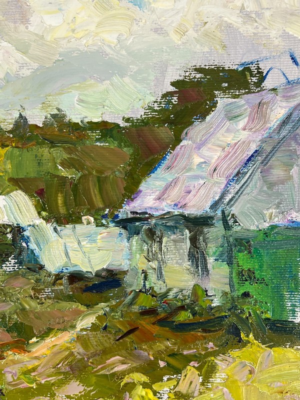 Oil painting Rural Ukrainian painter canvas Unframed original Decor landscape gallery