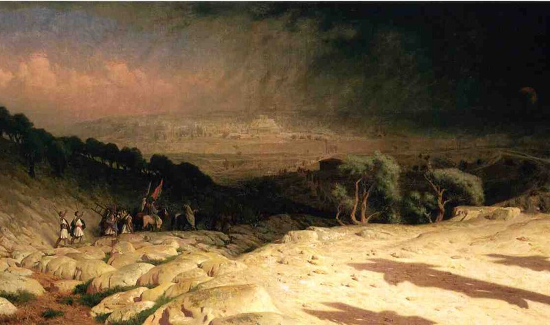 Oil painting portraits in landscape Consumjmatum-est-Jerusalem-Jean-Leon-Gerome