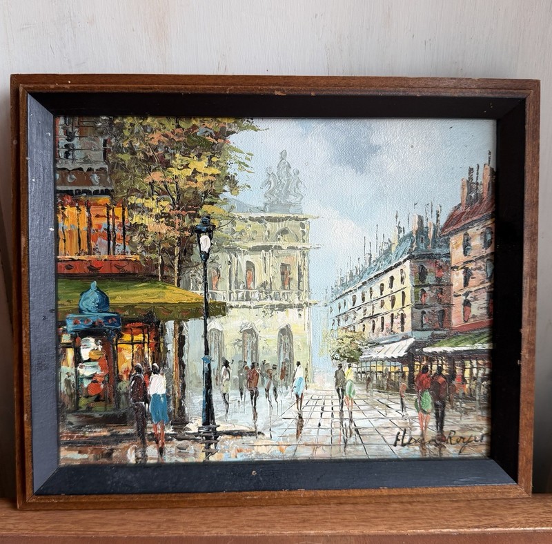 Vtg Paris Street Scene Oil Painting Signed Royer Impasto French Framed Art 9x11 gallery