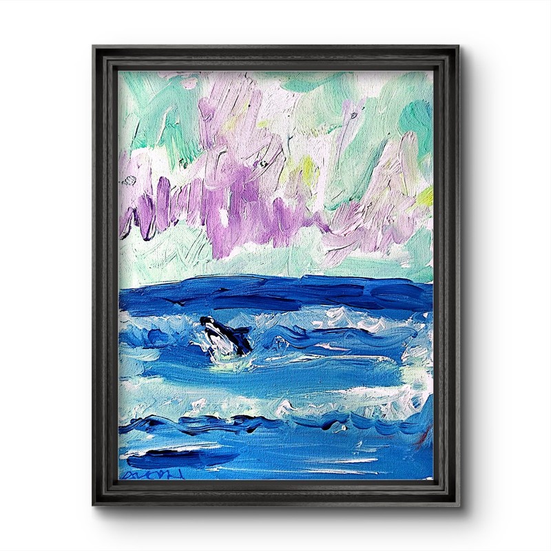 Aleph Original Art Shark 14×11 Abstract Impressionist Wall Art Painting Canvas