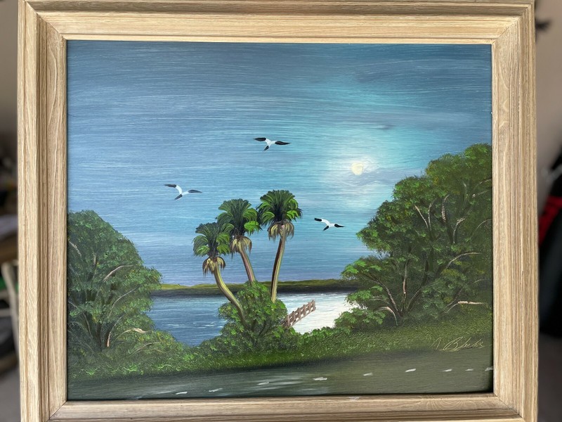 RARE AUTHENIC AL BLACK FLORIDA HIGHWAYMEN LEGEND ,OIL ON BOARD ST LUCIE RIVER gallery
