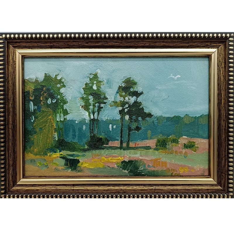 Summer nature Oil painting Original art Country Landscape meadow 4 x 6 in