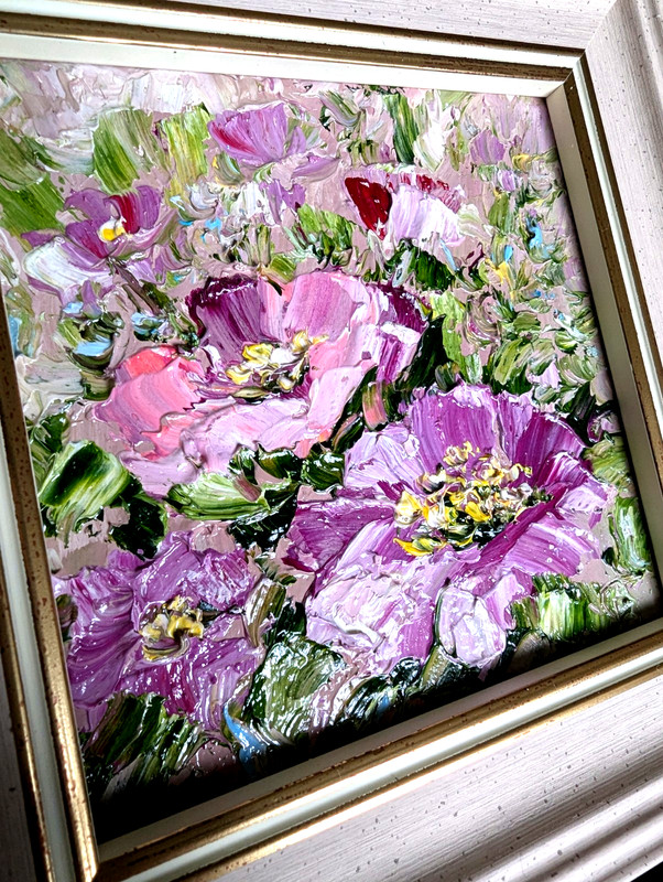 PEONY Original OIL Impasto PAINTING Impressionism , Framed