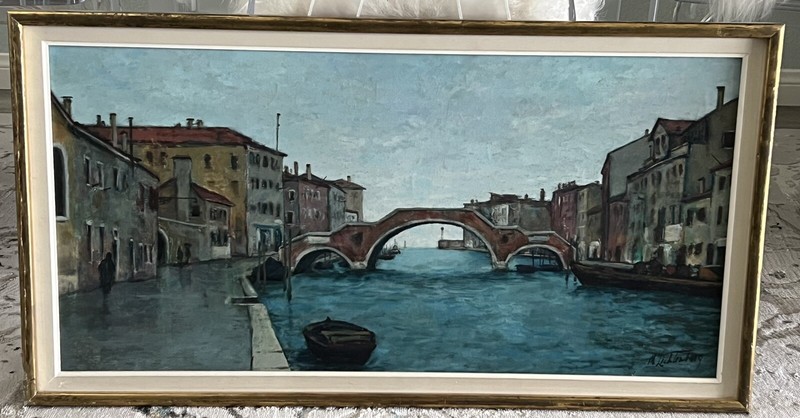MANES LICHTENBERG (1920-2009) Vintage Original Painting- “Venice In The Rain”