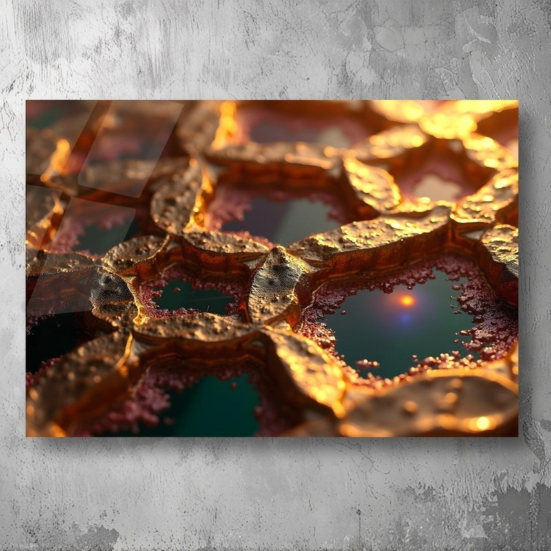 3D Painting Geometric Gold Pattern Art UV Printed Acrylic Glass Wall Decor