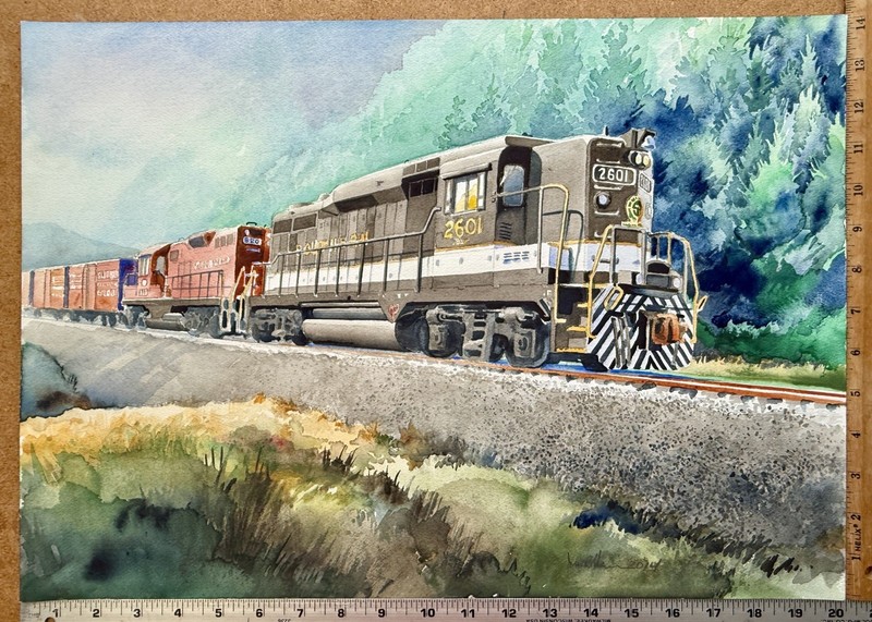 Southern RR EMD GP30 #2601 & red train. James Mann original watercolor painting gallery