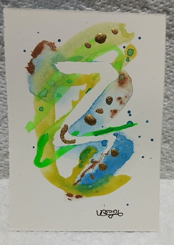OOAK Biomorphic Abstract ACEO – Rock Pool Light Study – Watercolor & Ink by Virg