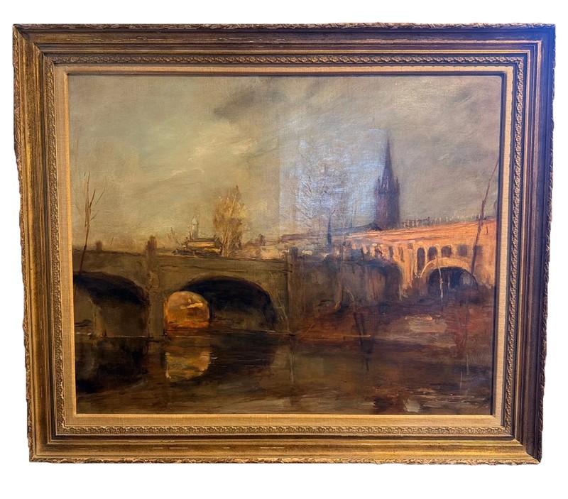 Large Signed Seymor Remenick Oil on Canvas Painting Of Manayunk Philadelphia