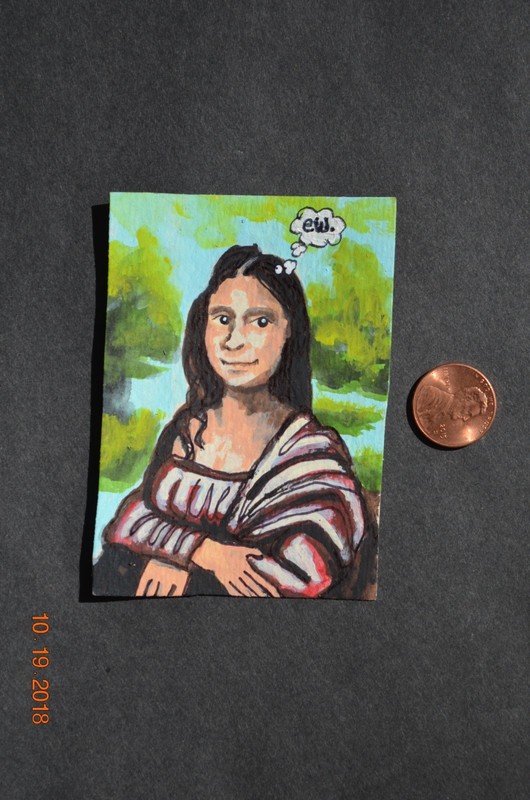 ACEO Original Acrylic Painting Signed Mona Lisa Parody Nicole Swanbeck