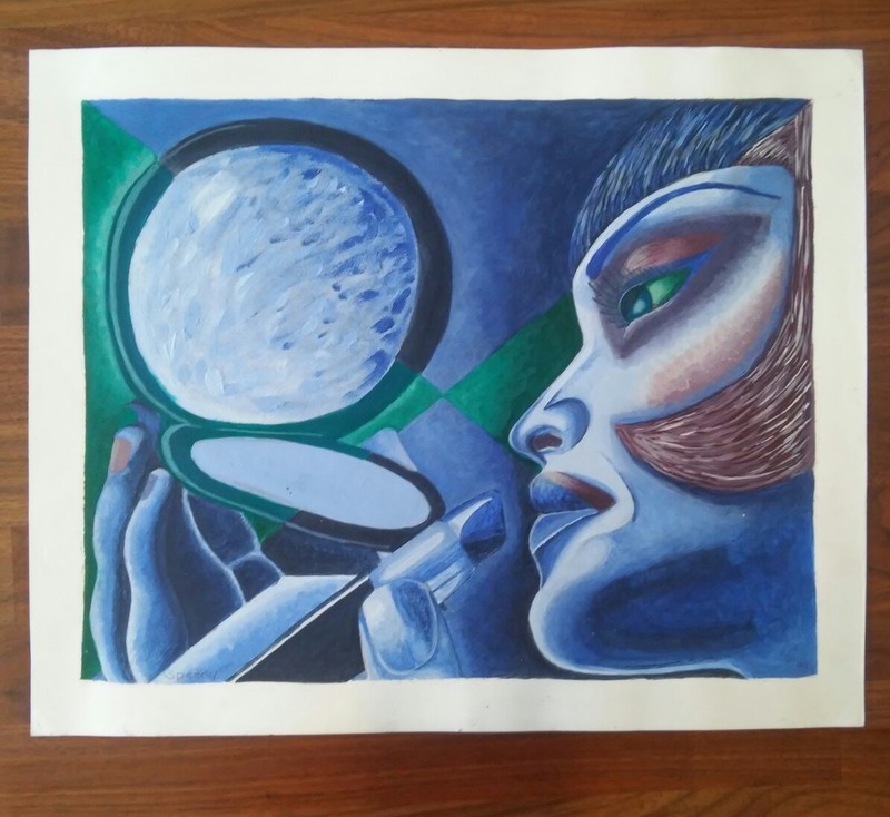 Looking Rough 17 x 14 Inch Mixed Media Painting Woman Lipstick J Speedy Unframed