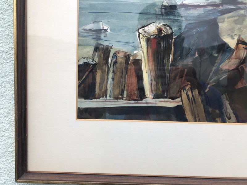 Signed Adele Giles Mid Century WC Of A Rocky Beach 16” X 18 1/2” gallery