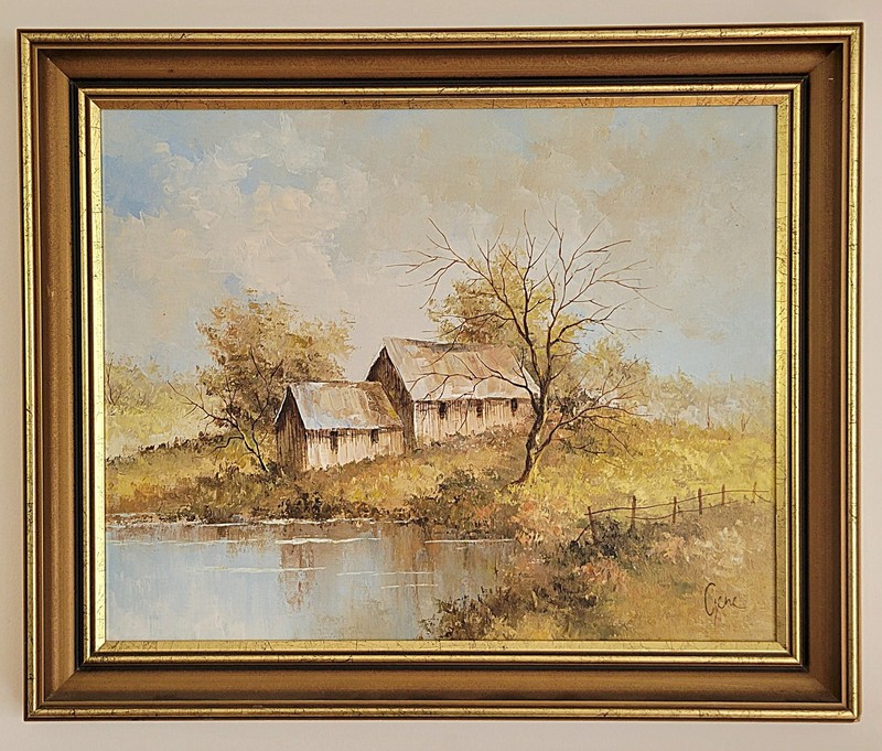 VINTAGE FRAMED COUNTRY COTTAGE LANDSCAPE OIL PAINTING 39 x 49CM SIGNED GENE gallery