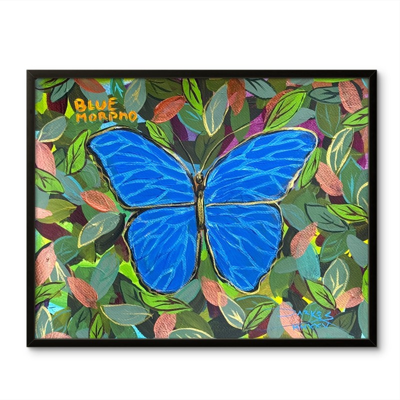 Original Expressionism 11×14 Butterfly Painting Blue Wall Art Floral Gold WP 24